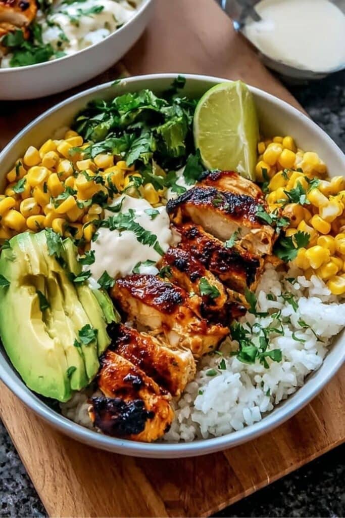 Street Corn Chicken Rice Bowl Recipe - Easy Summer Dinner 2 easy street corn chicken rice bowl