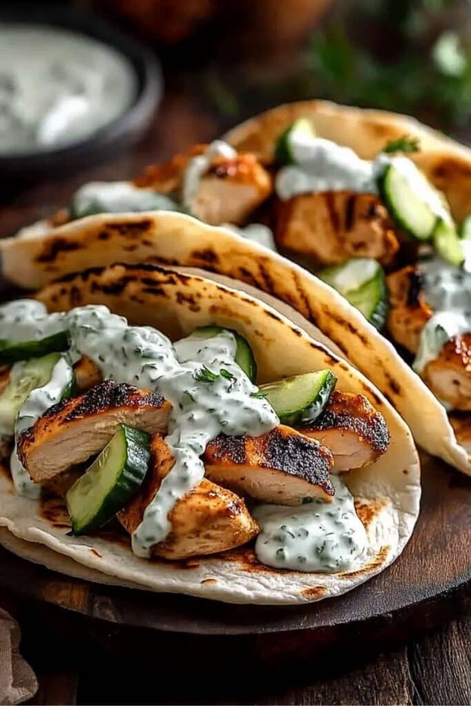 greek chicken gyros with cucumber tzatziki sauce​ 1
