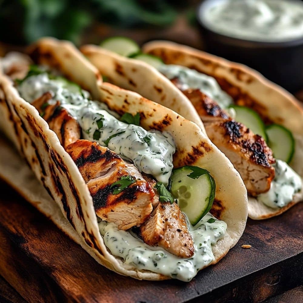 Greek Chicken Gyros With Cucumber Tzatziki Sauce