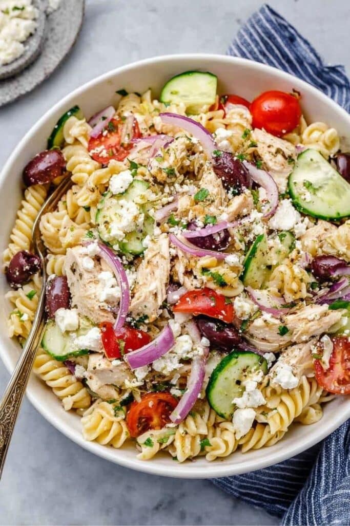 Easy Mediterranean Greek Chicken Pasta Salad 2 greek chicken pasta salad recipe