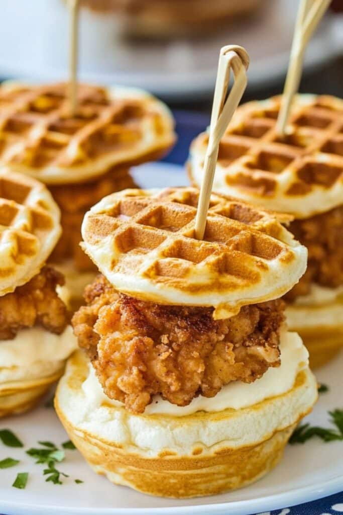 Mini Chicken and Waffle Sliders 2 mini chicken and waffle sliders 1
