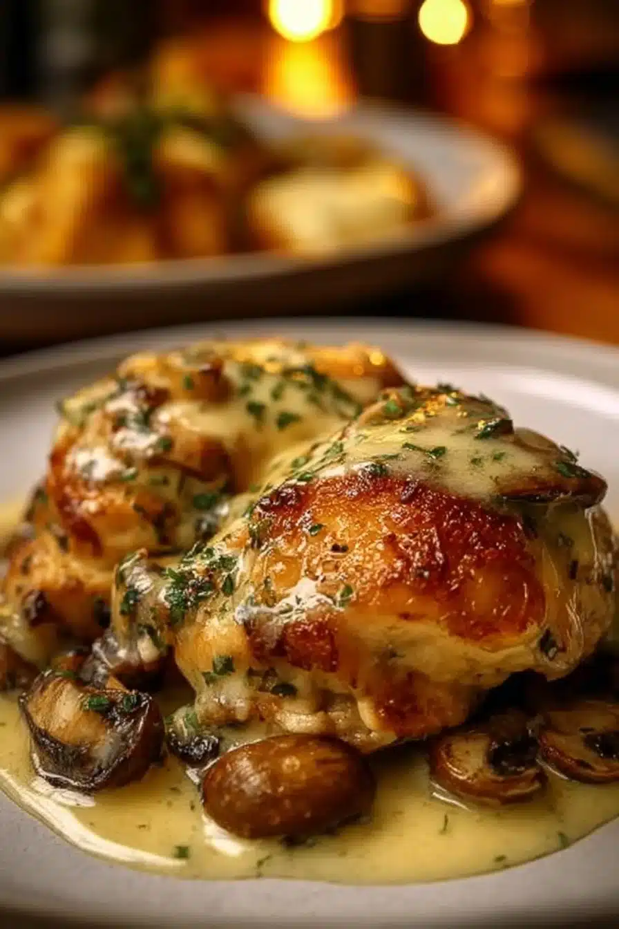 Cheesy Garlic Butter Mushroom Stuffed Chicken