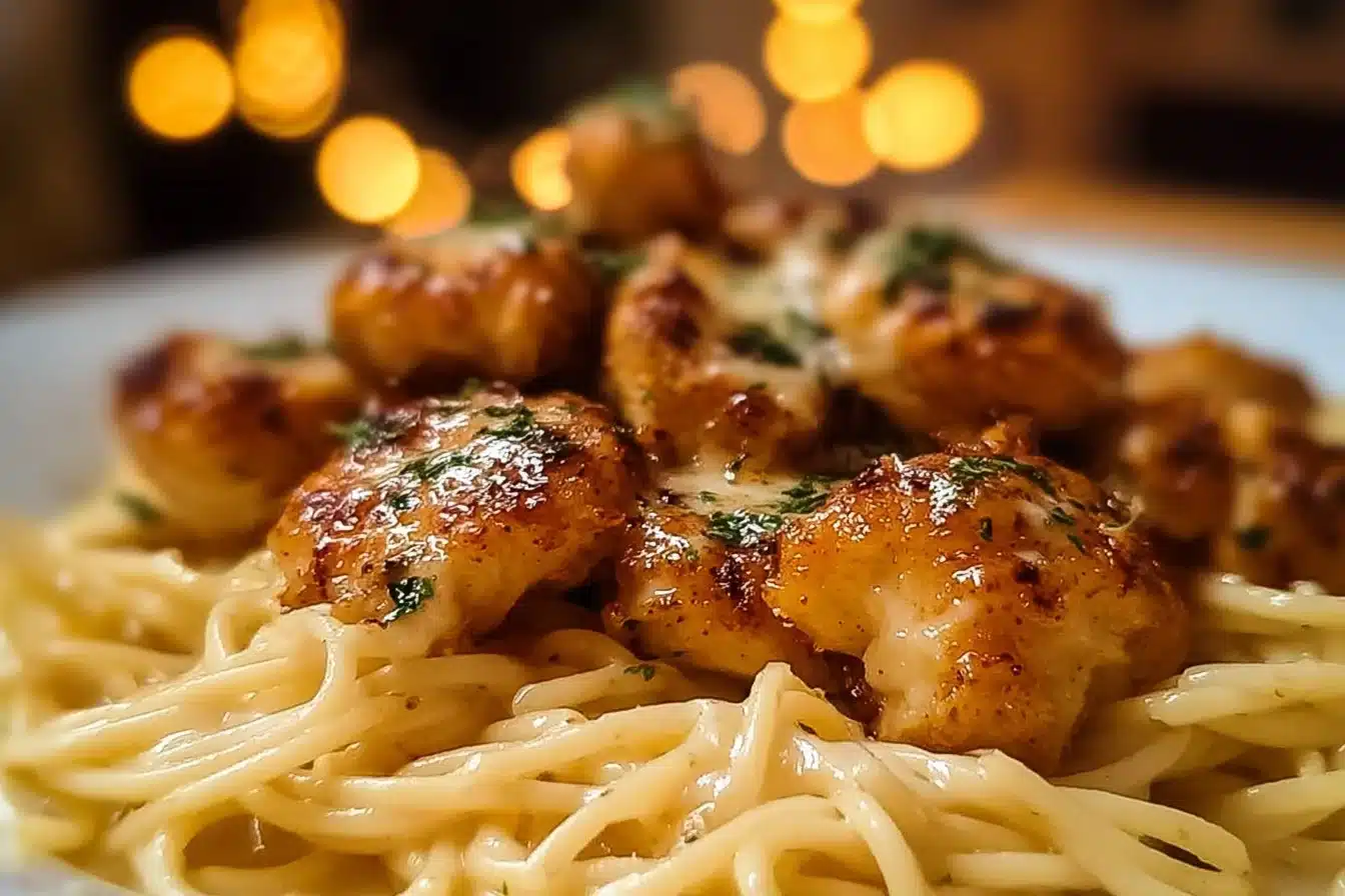 Garlic Butter Chicken Bites with Creamy Parmesan Pasta
