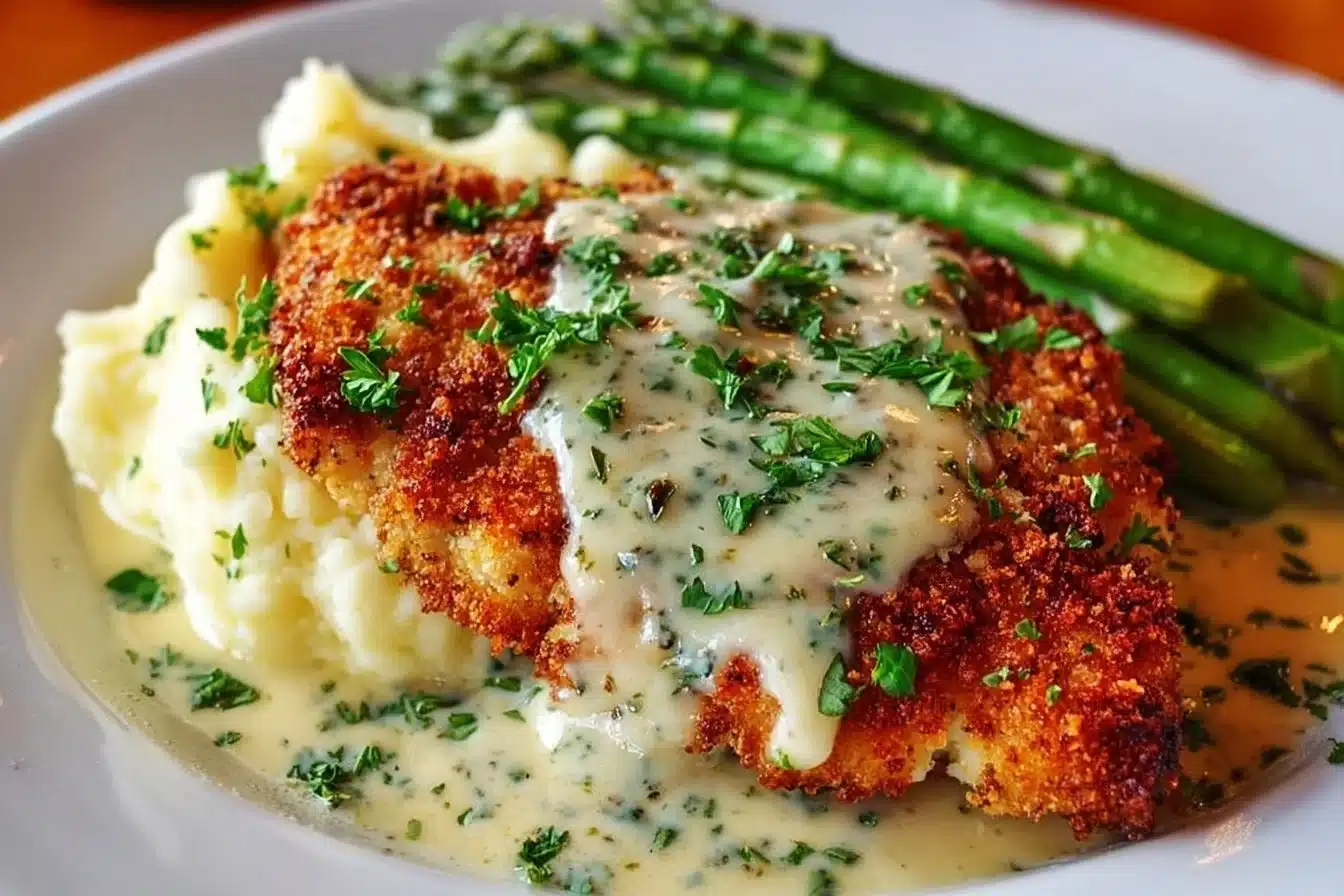 Parmesan Crusted Chicken with Creamy Garlic Sauce – Easy Family Dinner Recipe