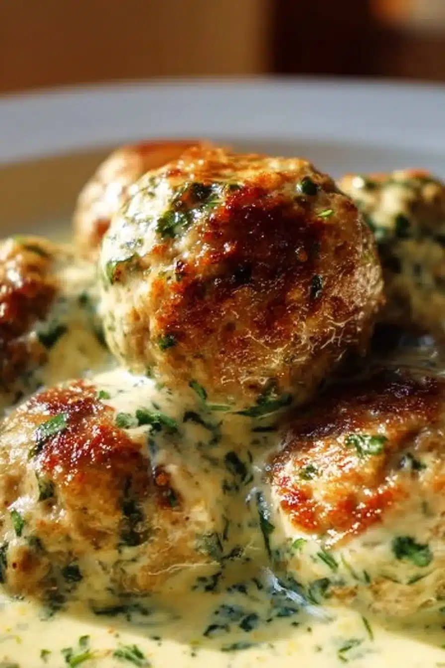 Chicken Ricotta Meatballs with Spinach Alfredo Sauce Recipe
