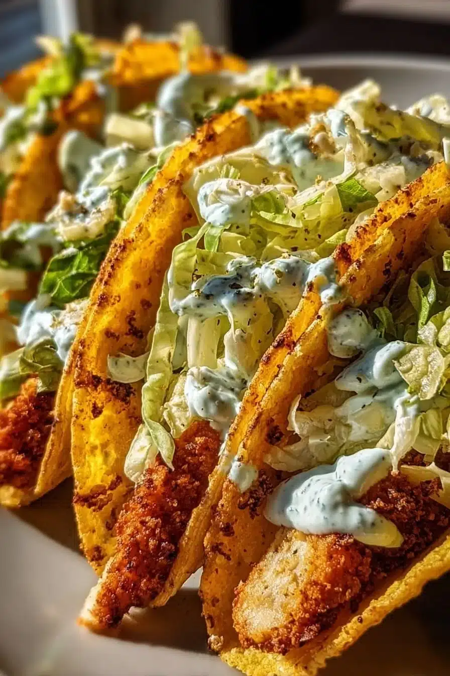 Dill Pickle Ranch Smash Chicken Tacos with Crispy Cheese Delight