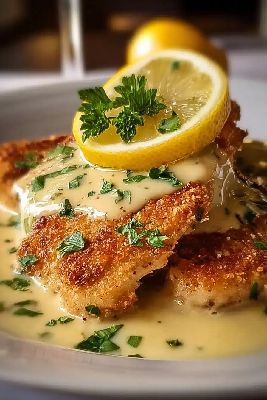 Lemon Pecorino Crusted Chicken with Creamy Lemon Sauce
